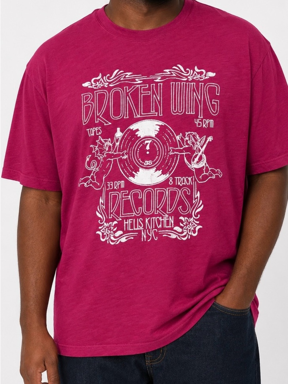 Lucky Brand Broken Wings Records Graphic Tee Red Retro 2XLT